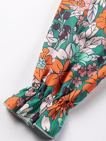 Floral Fantasy Smocked Puff Sleeve Peplum Top