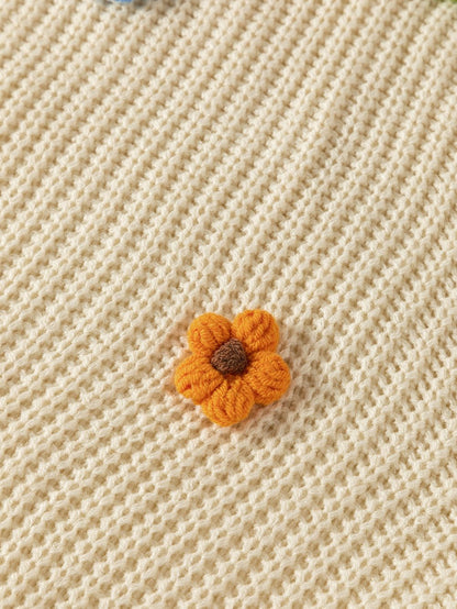 Floral Patchwork Drop Shoulder Knit Sweater with Colorblock Design