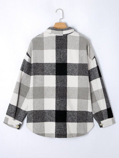 Gray Plus Size Checkered Button-Up Shacket