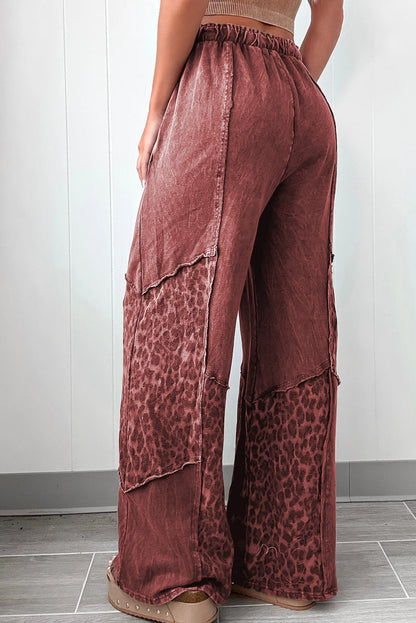 Red Clay Mineral Wash Leopard Patchwork Loose Pants