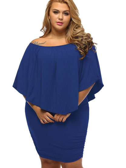 Elegant Blue Layered Poncho Dress for Plus Size Women
