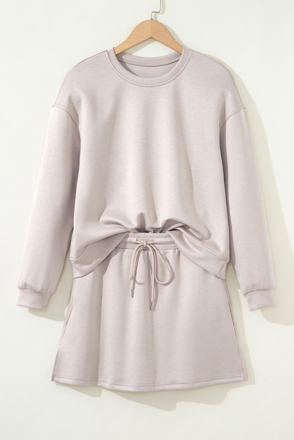 long sleeve pullover mini skirt set