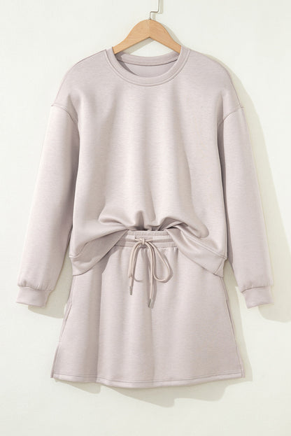 long sleeve pullover mini skirt set