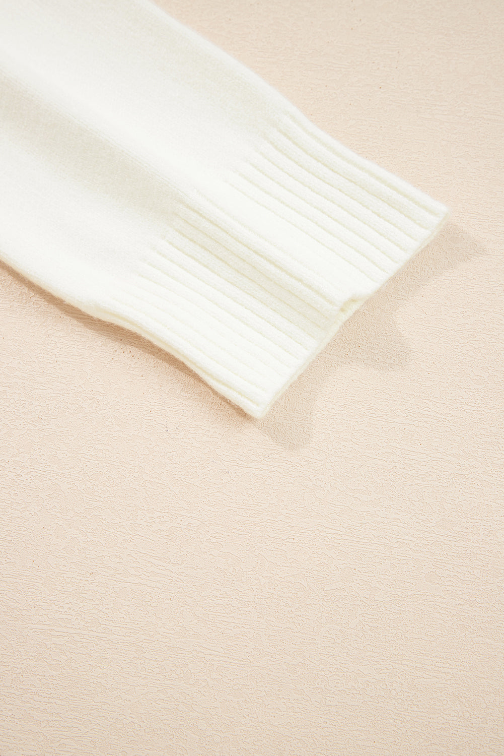 White Embroidered Flower Bouquet Ribbed Trim Loose Sweater