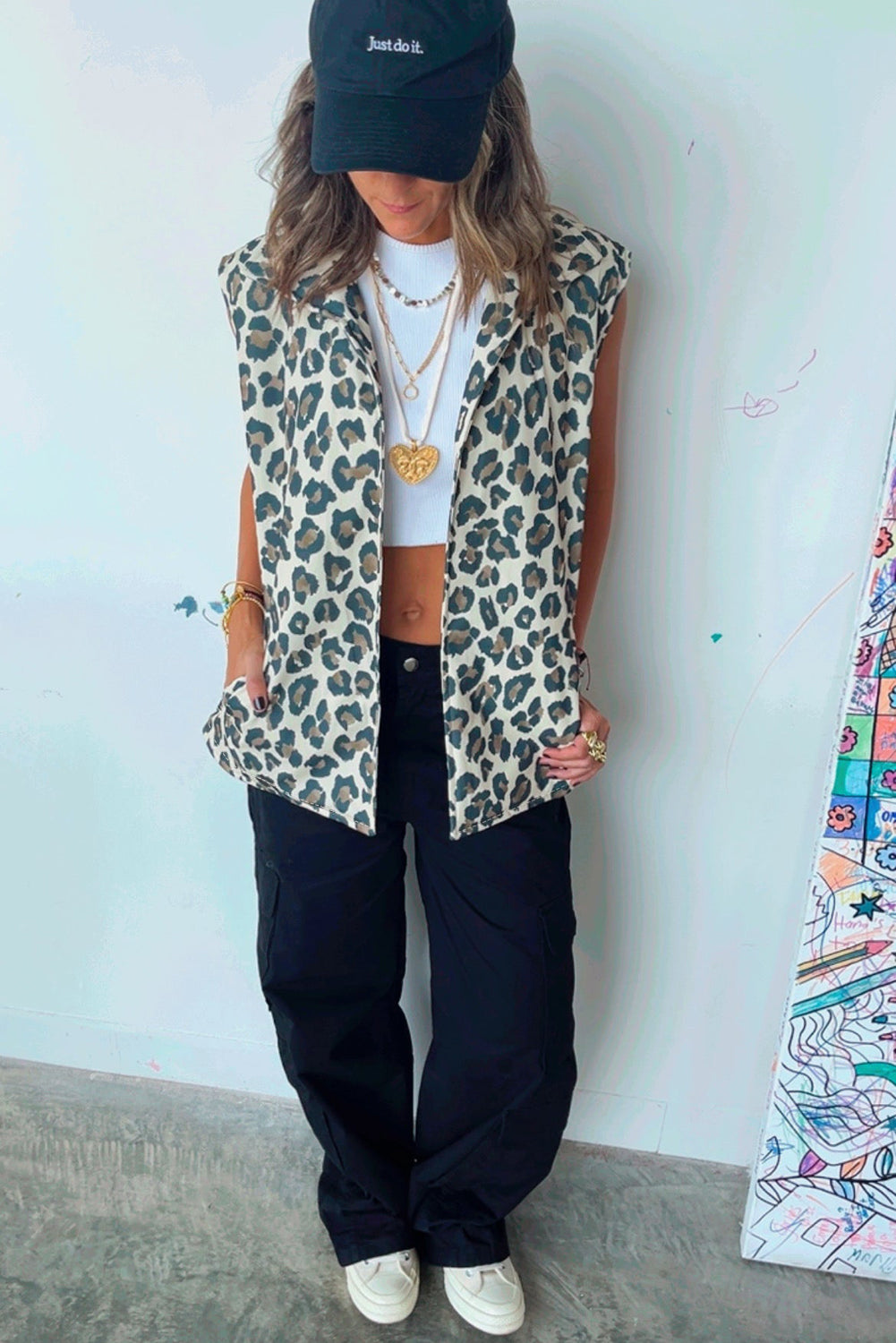 Brown Leopard Open Front Jacket Vest