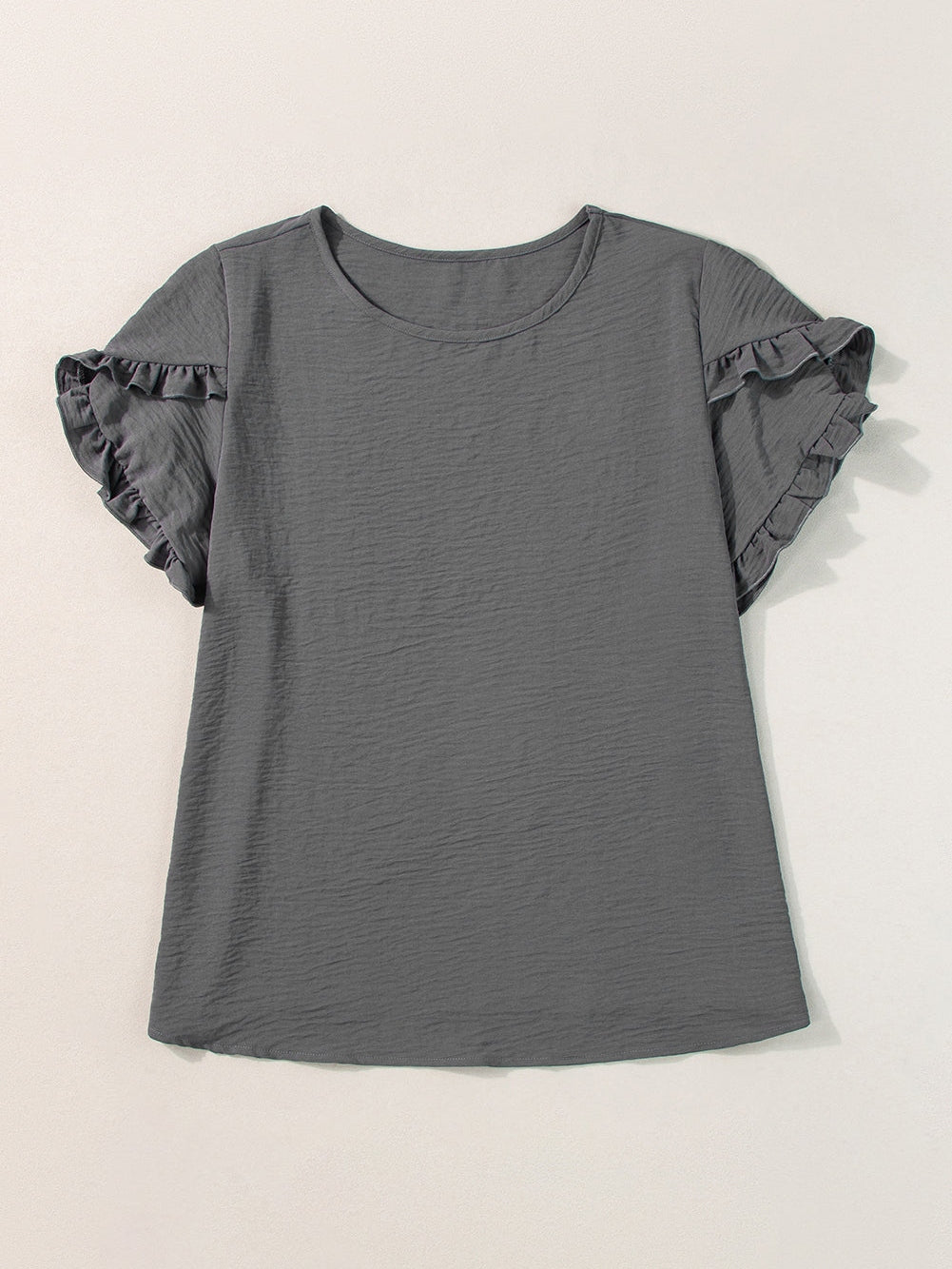 Dark Grey Ruffled Short Sleeve Plus Size Top