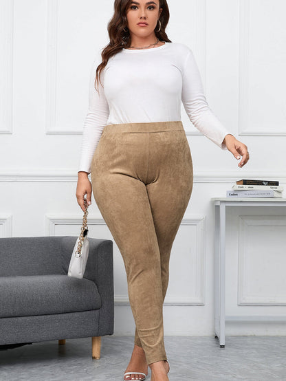 Camel Plus Size High Rise Faux Suede Skinny Pants