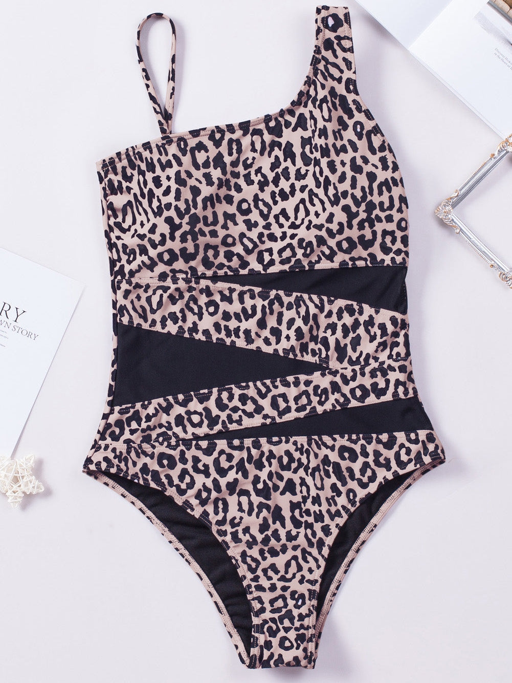 Black Mesh Cutout One-shoulder Monokini