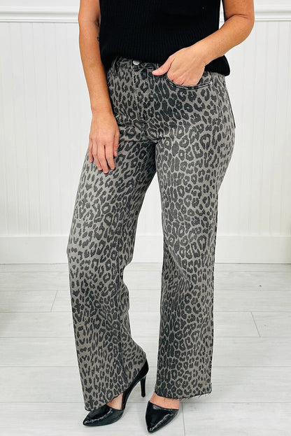 High-rise Leopard Print Tummy Control Raw Hem Jeans