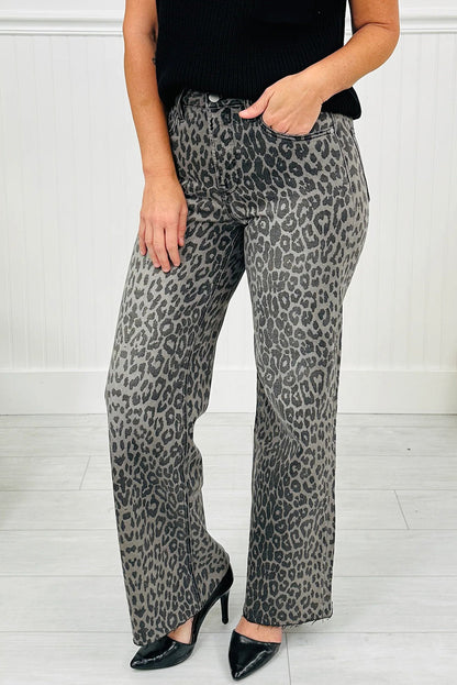 High-rise Leopard Print Tummy Control Raw Hem Jeans