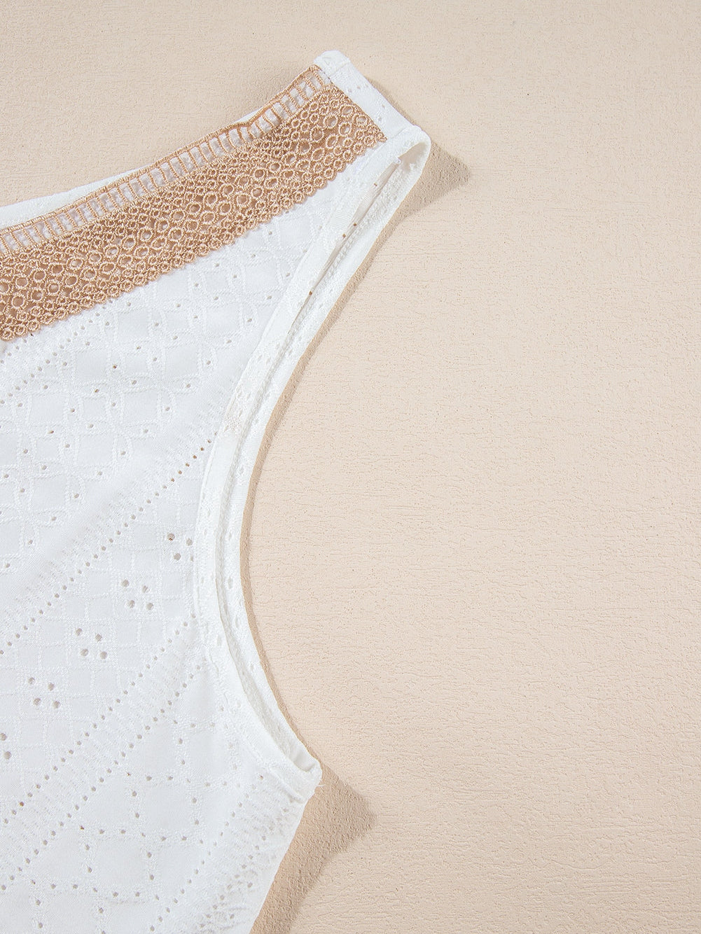 White Plus Size Guipure V Neck Eyelet Lace Tank Top