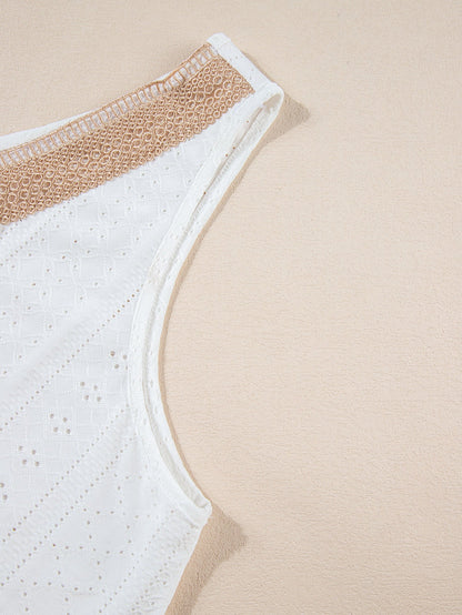 White Plus Size Guipure V Neck Eyelet Lace Tank Top
