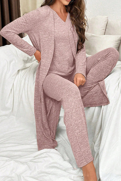 Delicacy 3pcs Slim T Shirt Pants Lounge Set with Duster Open Top