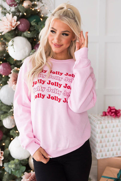 Holiday Joy Pink Jolly Letter Print Sweatshirt