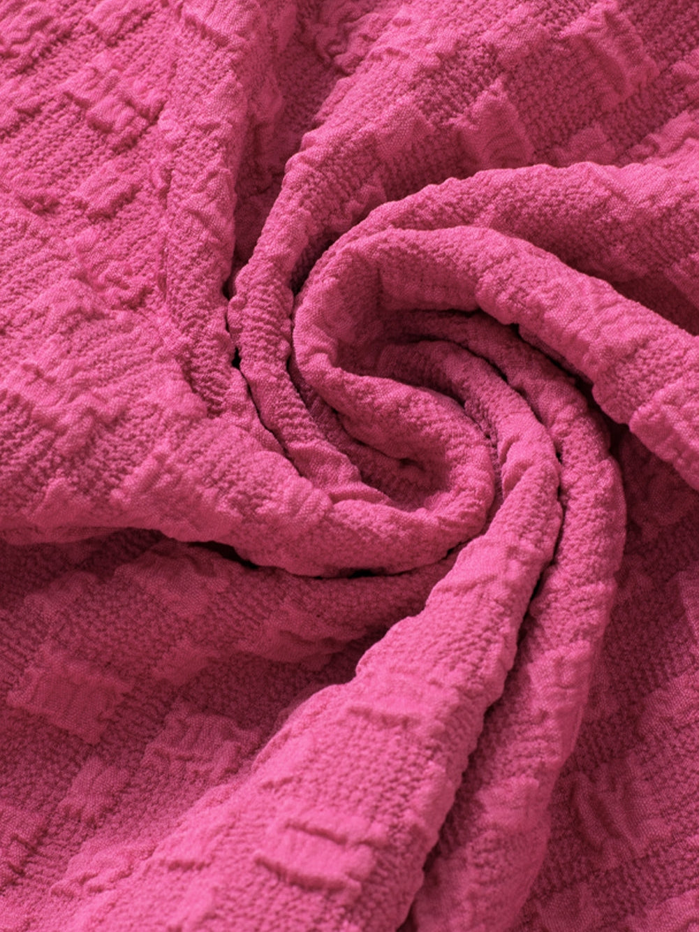 Coral Paradise Solid Textured Bubble Sleeve Plus Size Blouse