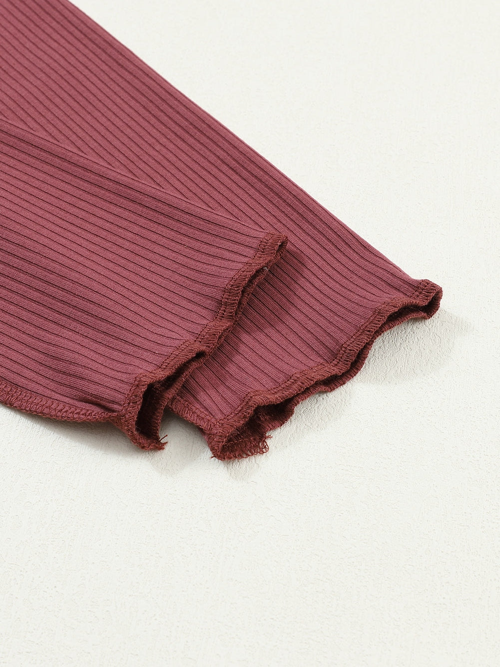 Fiery Red Color Block Ribbed Knit Top with Exposed Seams