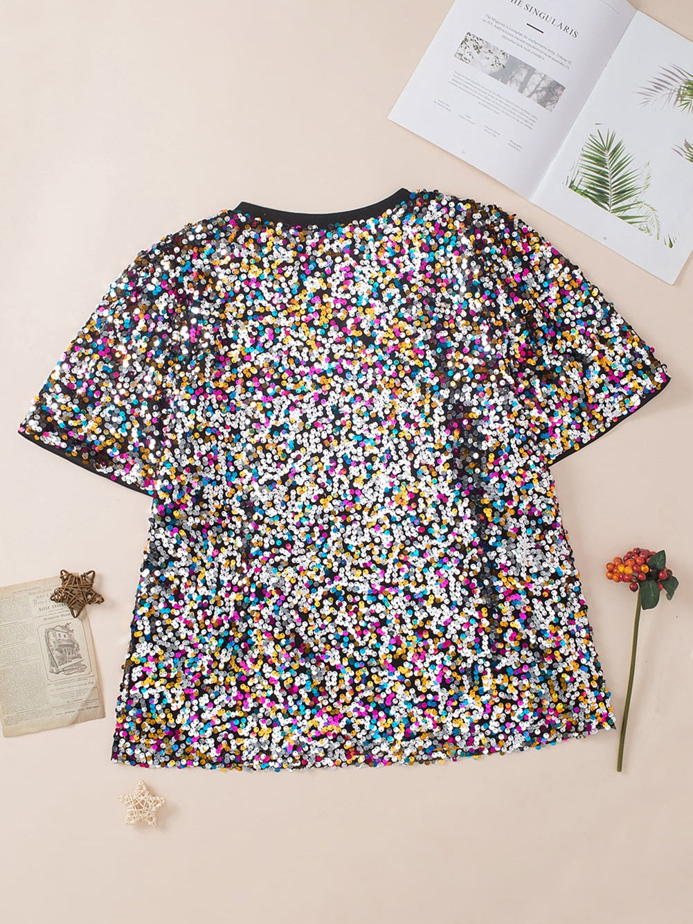 Vibrant Sequin Embellished Plus Size Party Top