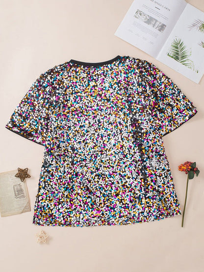 Vibrant Sequin Embellished Plus Size Party Top