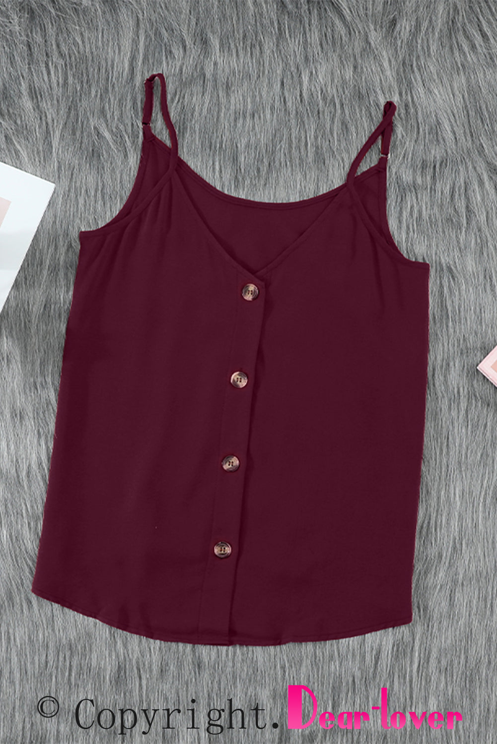 Fiery Red V-Neck Button-Up Tank Top