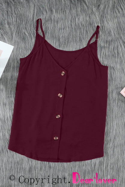 Fiery Red V-Neck Button-Up Tank Top