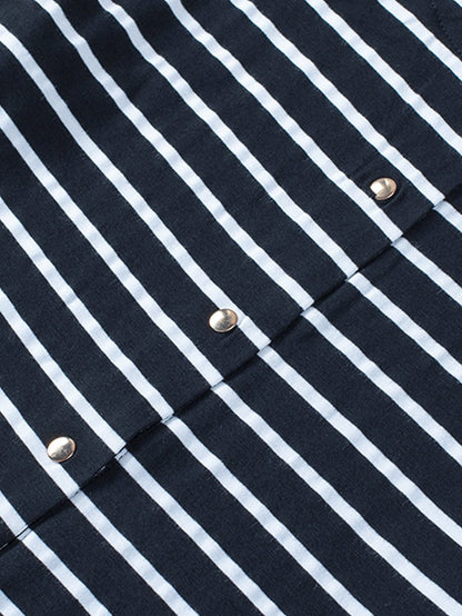 Elegant Black Striped Ruffled Button-Up Blouse