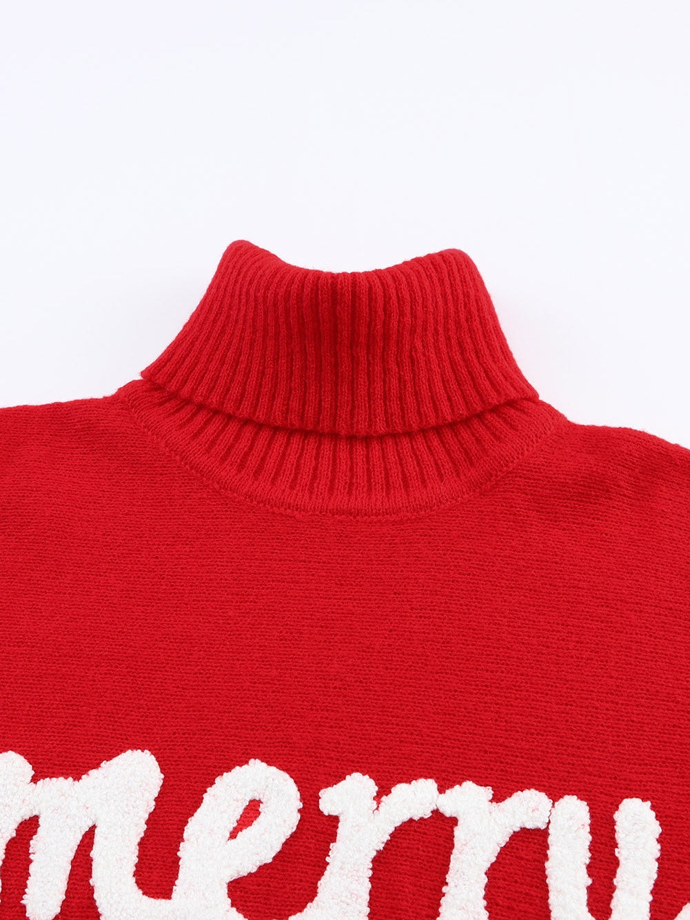 Festive Crimson Turtleneck Embroidered Letter Sweater