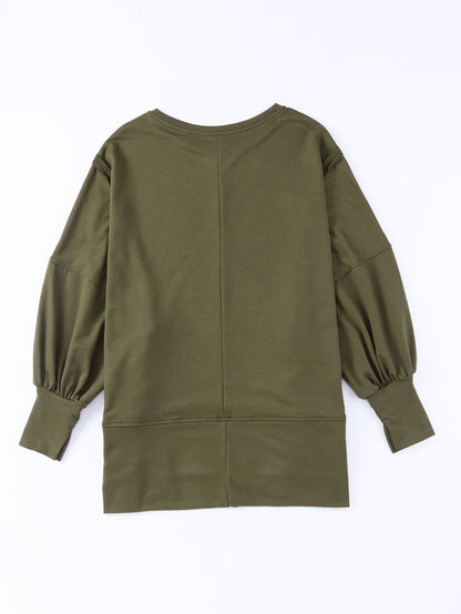 Green Patchwork Oversized Drop Shoulder Top