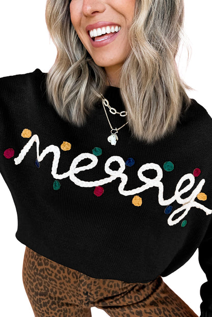 Black Merry Colorful Dot Detail Christmas Dolman Sweater