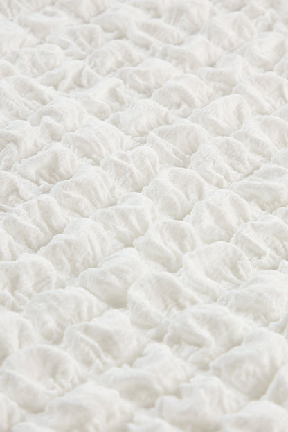 Ivory Smocked Mock Neck Puff Sleeve Blouse