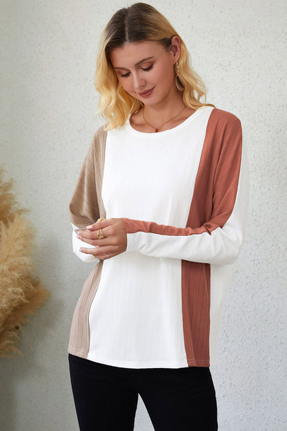 Apricot Striped Ribbed Dolman Knit Top