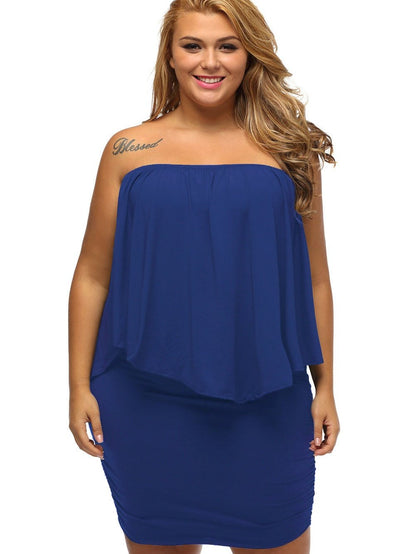 Elegant Blue Layered Poncho Dress for Plus Size Women