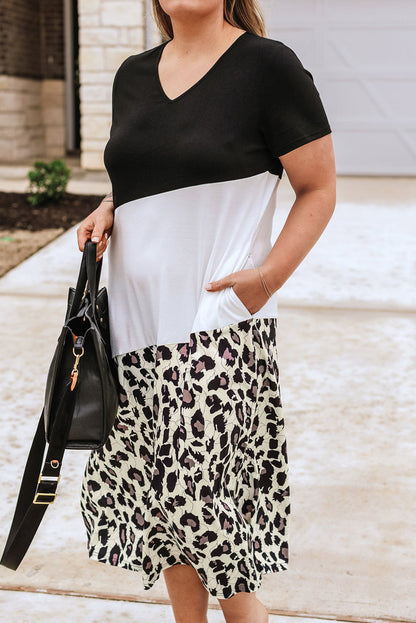 Wild Leopard Patched V Neck Plus Size Maxi Dress