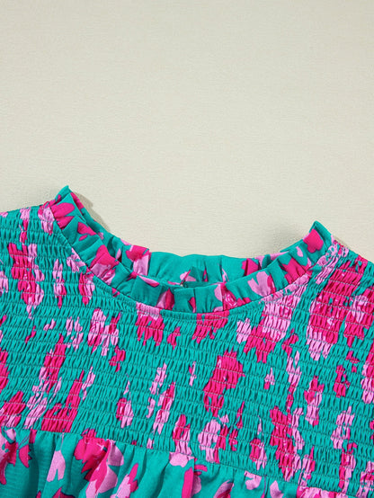 Green Blossom Ruffle Detail Plus Size Top