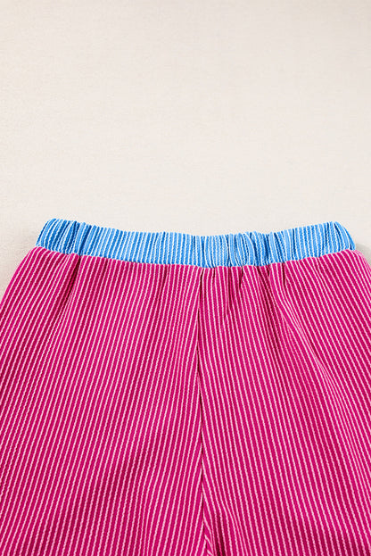 Bright Pink Corded Contrast Trim Sleeveless Top and Shorts Set