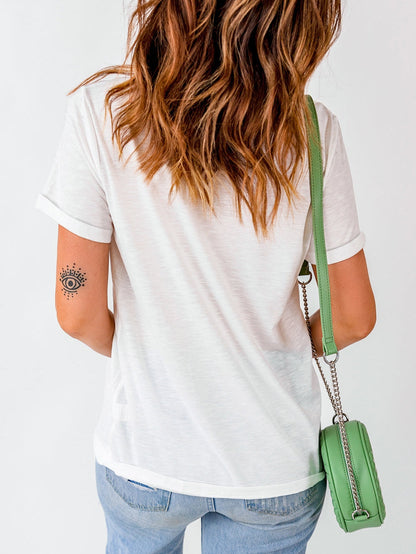 Leopard Embroidered White MAMA Graphic Tee