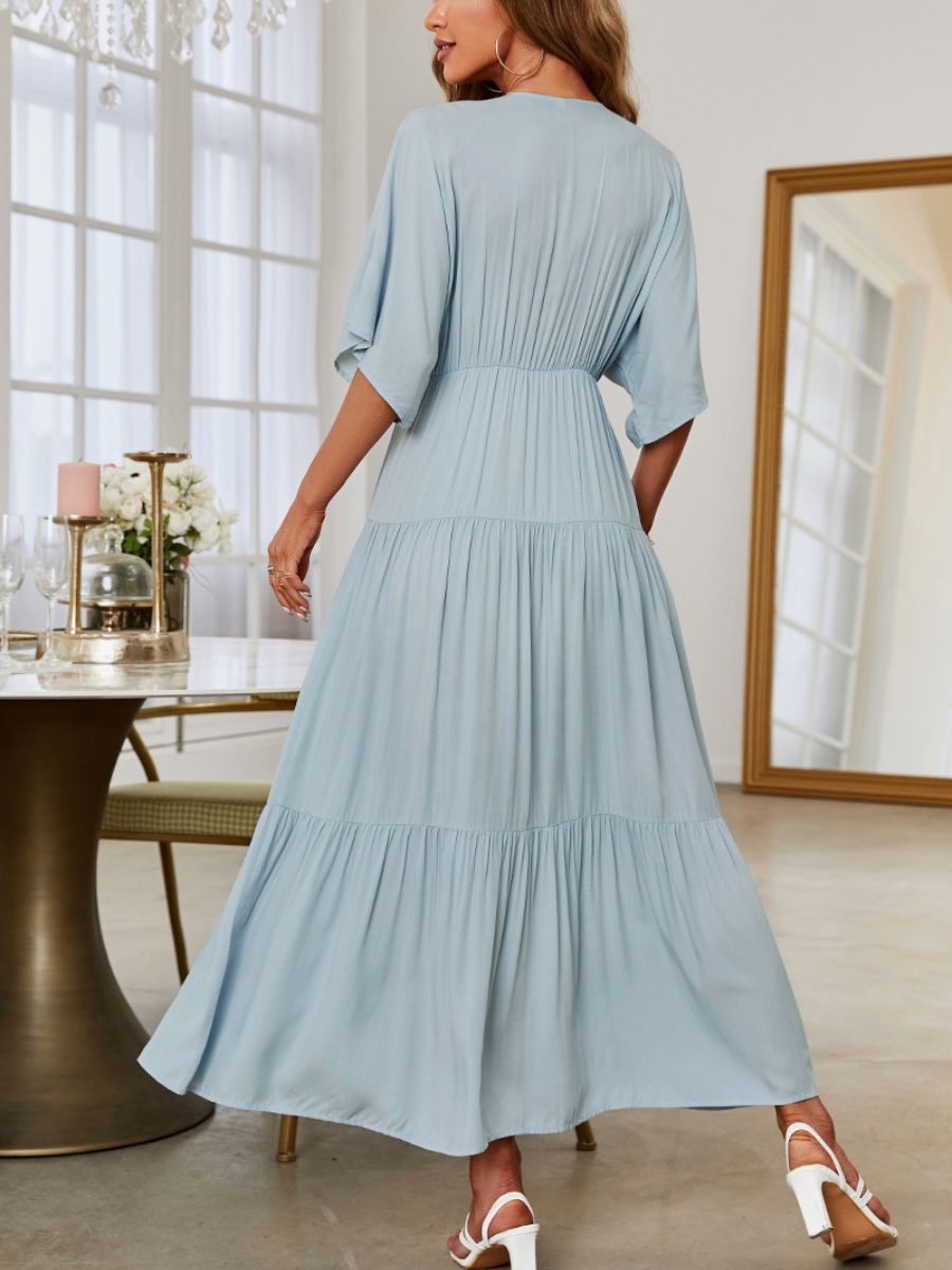 Midi Dresses - Solid Color Splicing Commuting Bat Sleeves Midi Dress - MsDressly