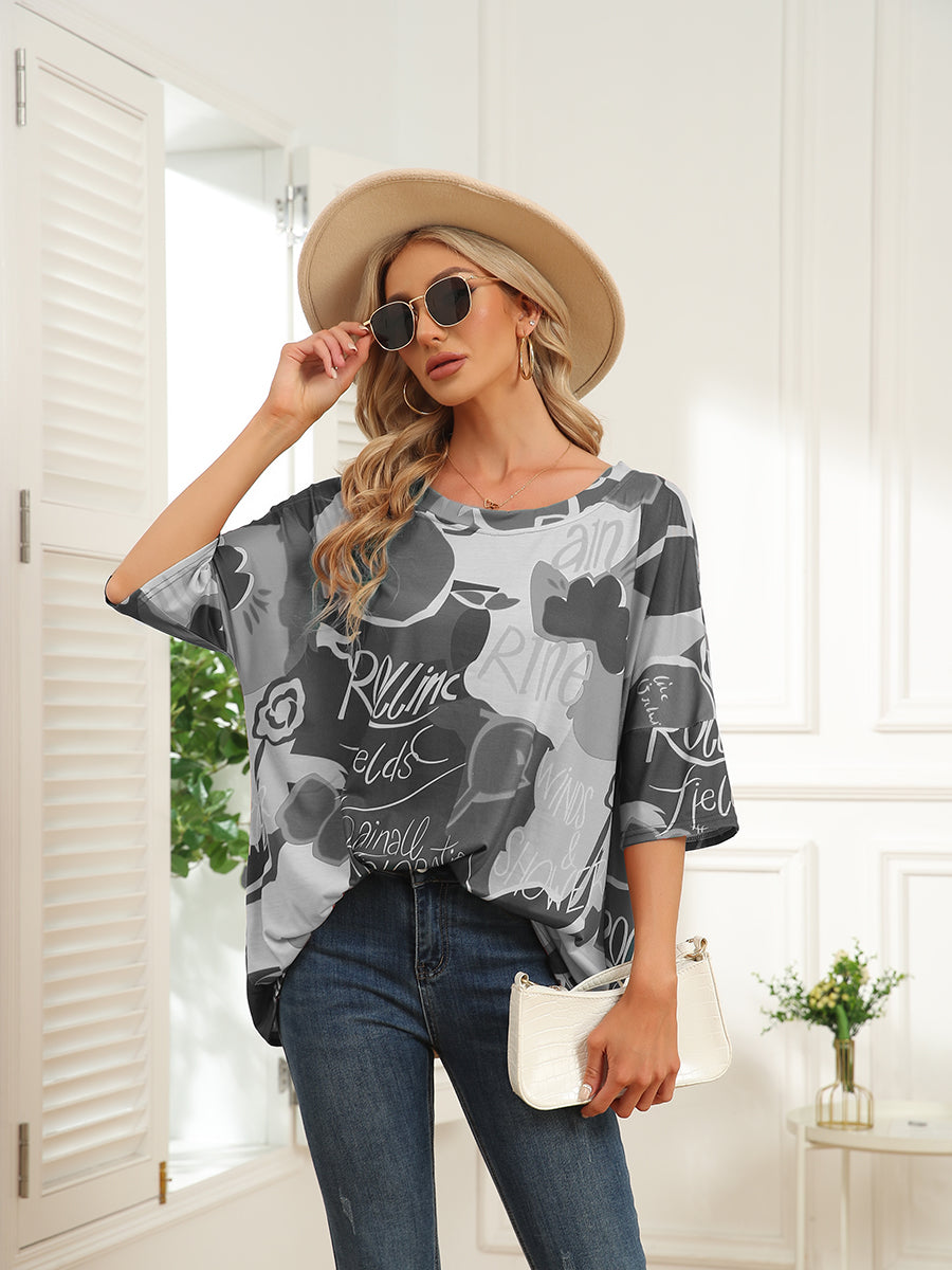 T-Shirts - Round Neck Map Print Short Sleeve T-Shirt - MsDressly