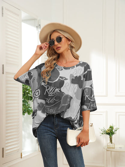 T-Shirts - Round Neck Map Print Short Sleeve T-Shirt - MsDressly