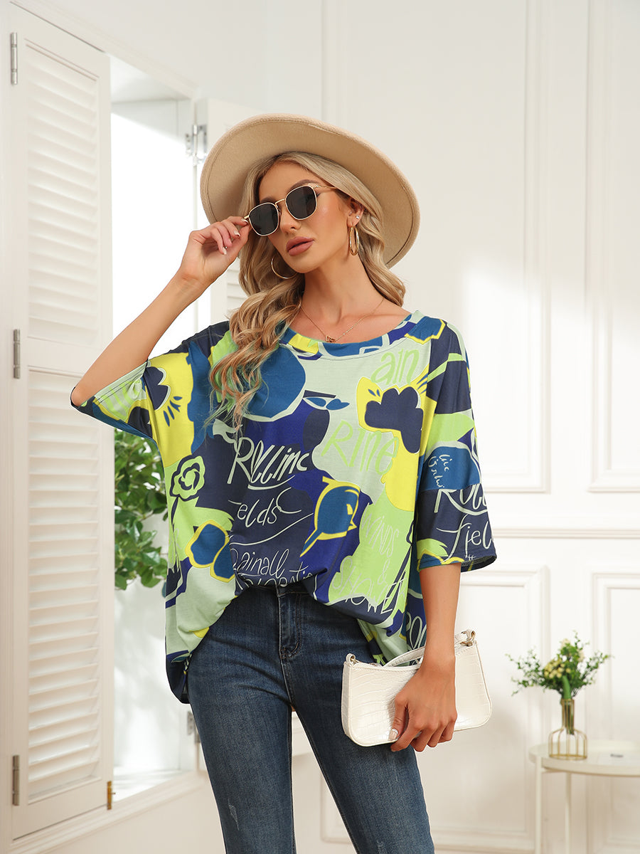 T-Shirts - Round Neck Map Print Short Sleeve T-Shirt - MsDressly