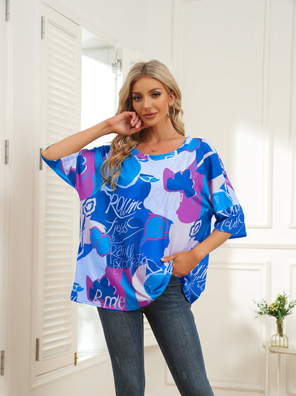 T-Shirts - Round Neck Map Print Short Sleeve T-Shirt - MsDressly