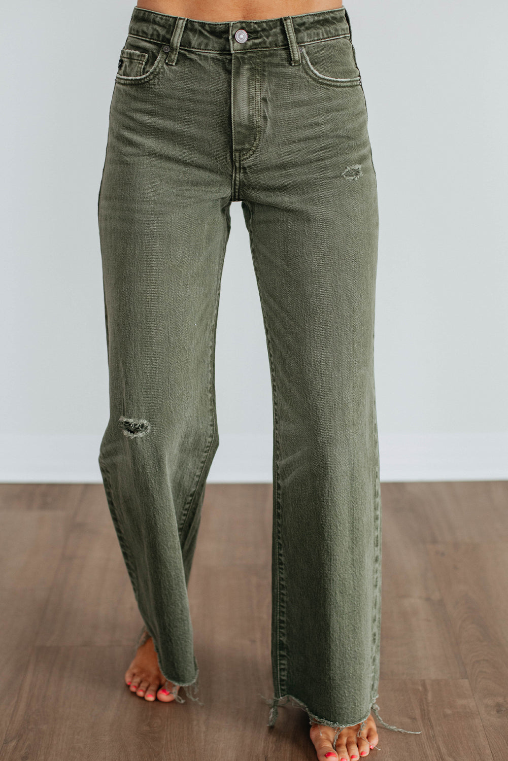 Four Leaf Clover Slight Distressed Raw Edge Wide Leg Jeans