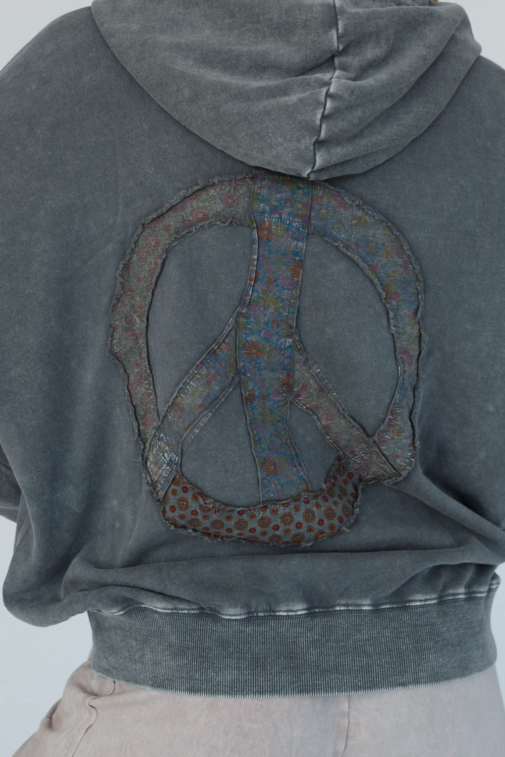 Dark Grey Mineral Wash Button Drawstring Neck Hooded Sweatshirt