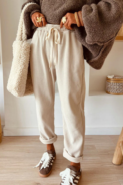 Jet Stream Drawstring Elastic Waist Casual Corduroy Pants