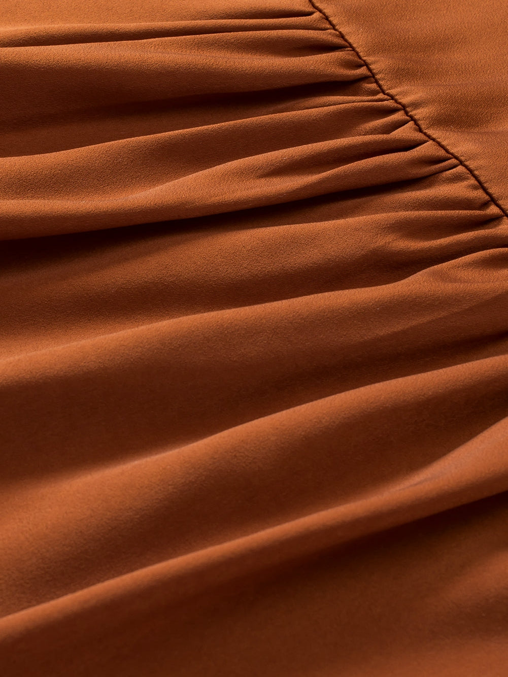 Chestnut Frilled Split Neck Plus Size Satin Blouse