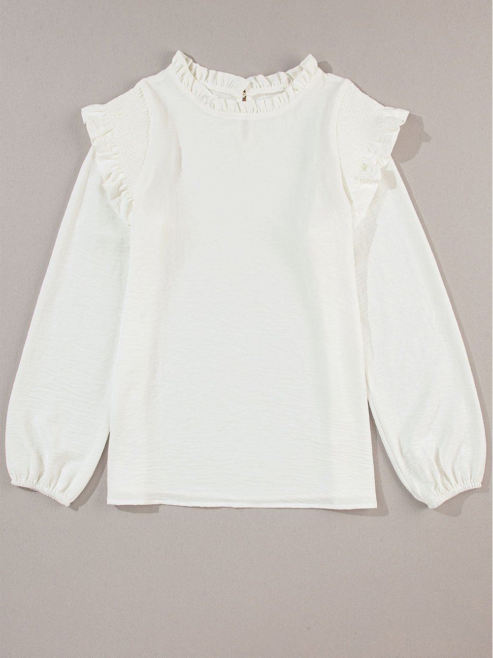 Elegant White Bubble Sleeve Ruffle Blouse