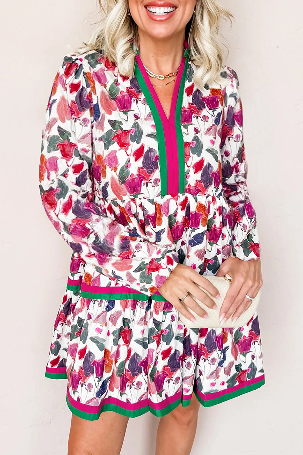 floral print long sleeve mini dress