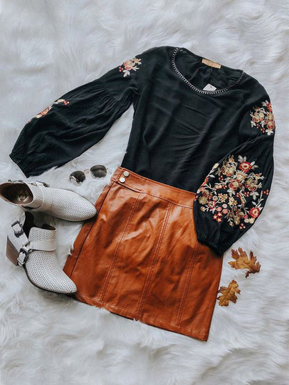 Elegant Floral Embroidered Black Top