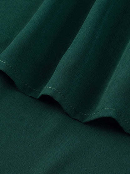 Green Split V-Neck Pleated Flutter Sleeve Blouse