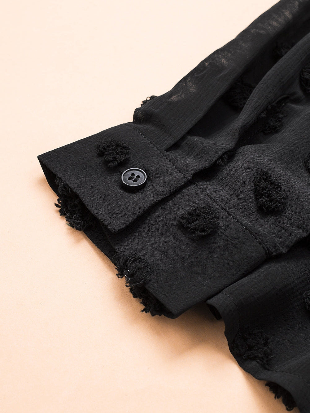 Elegant Black Polka Dot Fuzzy Button-Up Blouse