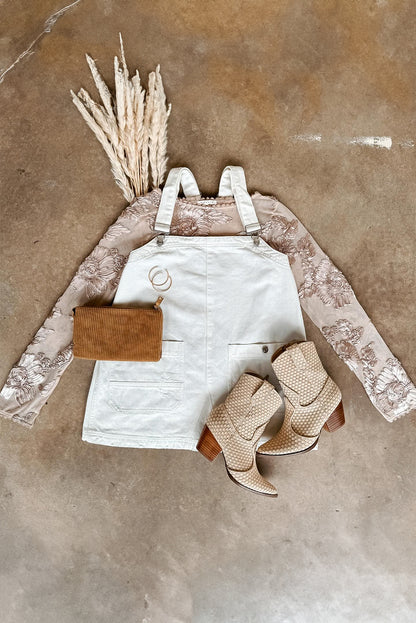 Gray Morn Textured Floral Pattern Mesh Long Sleeve Top